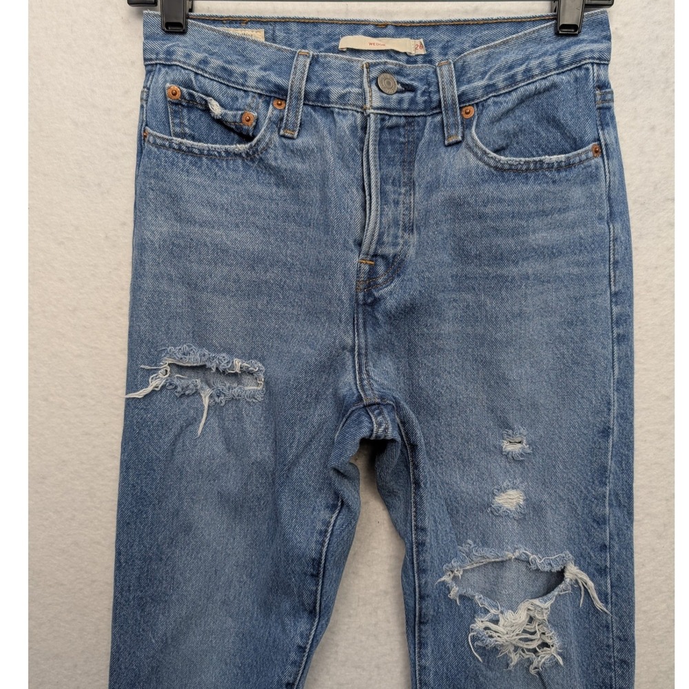 Levi's Premium Wedgie Straight Jeans Womens 26 Blue Distressed High Rise - Picture 2 of 16